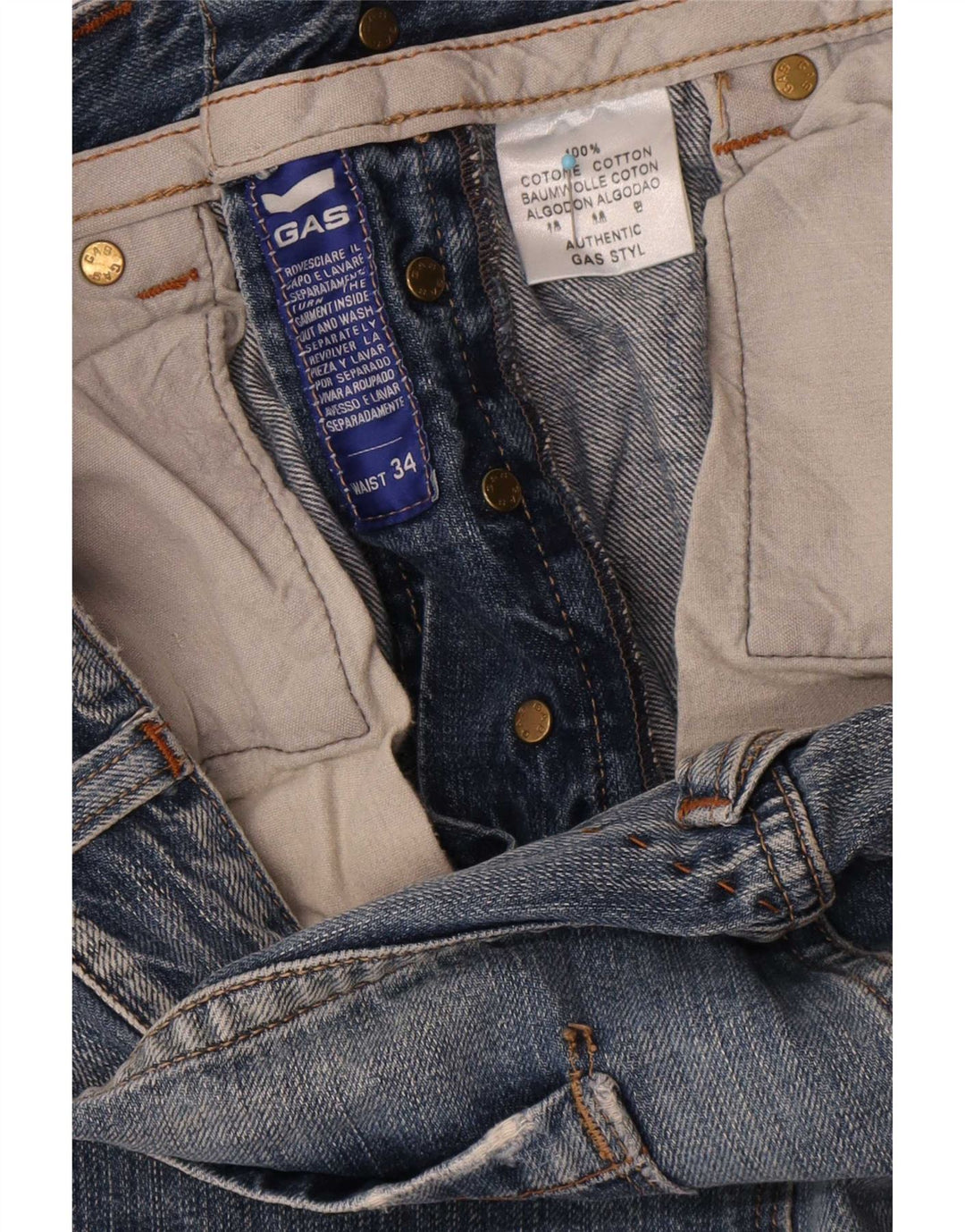 Gas Mens Straight Jeans W34 L34 Azul Algodão