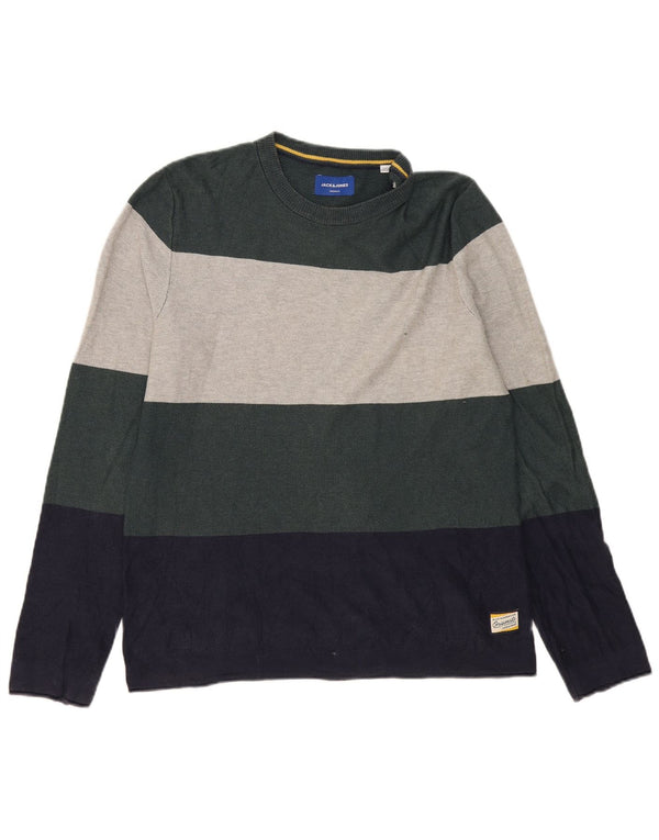 Jack & Jones Camiseta masculina de manga comprida grande algodão listrado multicolorido