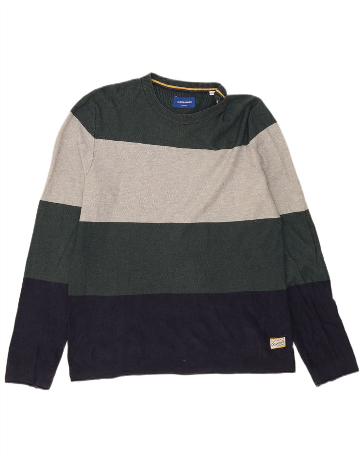 Jack & Jones Camiseta masculina de manga comprida grande algodão listrado multicolorido