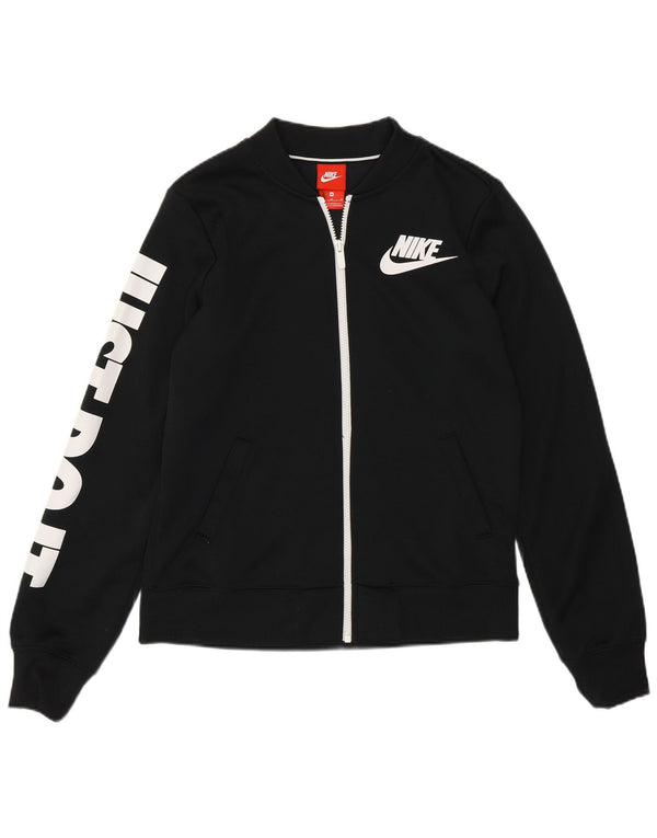 Nike Womens Graphic Tracksuit Top Jacket UK 14 Médio Preto Poliéster