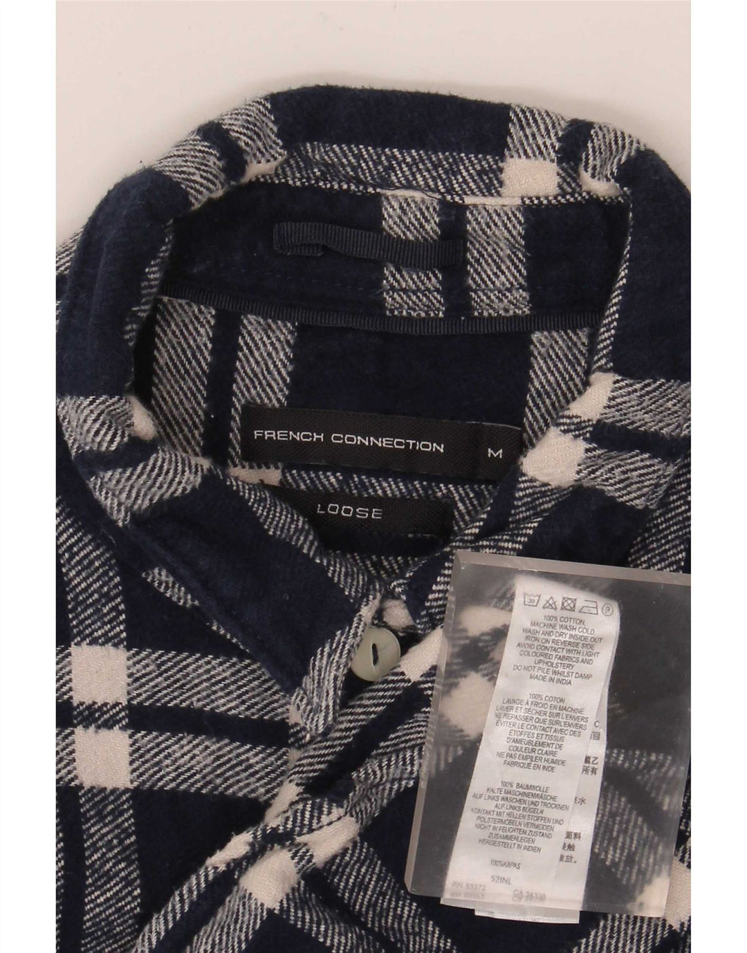 Camisa masculina de flanela com ajuste solto French Connection xadrez azul marinho médio