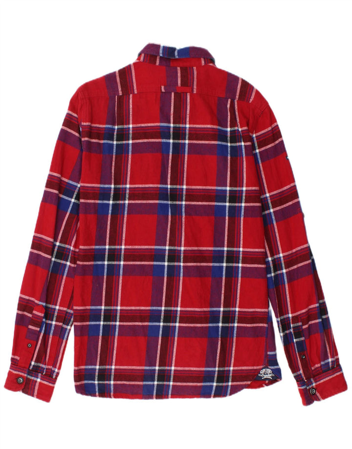 Camisa masculina de flanela Superdry pequena vermelha xadrez algodão