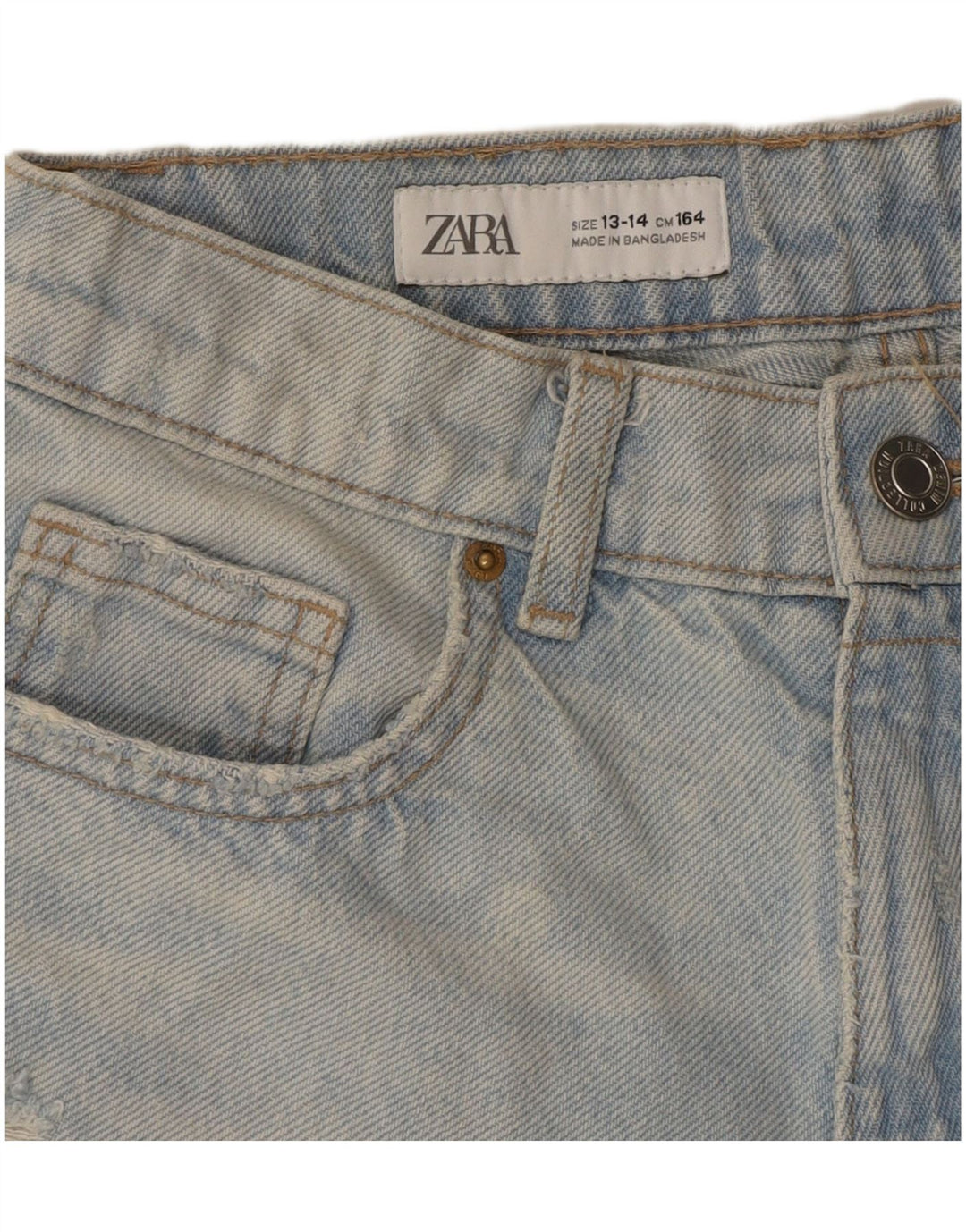 ZARA Shorts jeans desgastados para meninas 13-14 anos W28 algodão azul