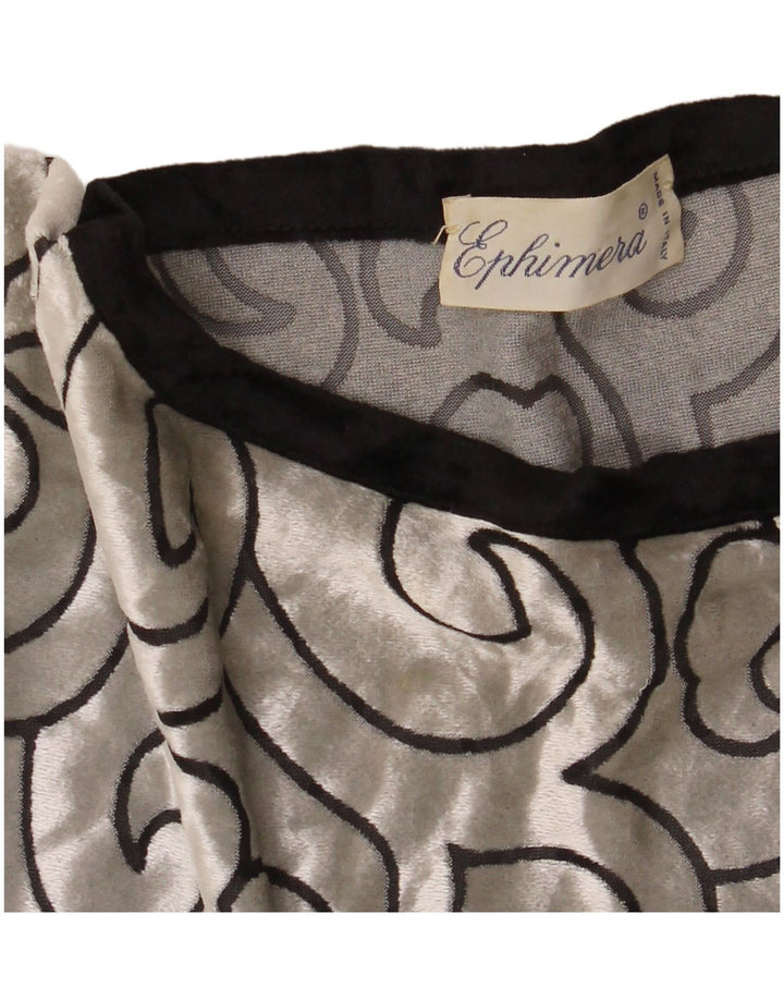 Túnica feminina VINTAGE Batwing de veludo UK 22 3XL viscose geométrica prateada