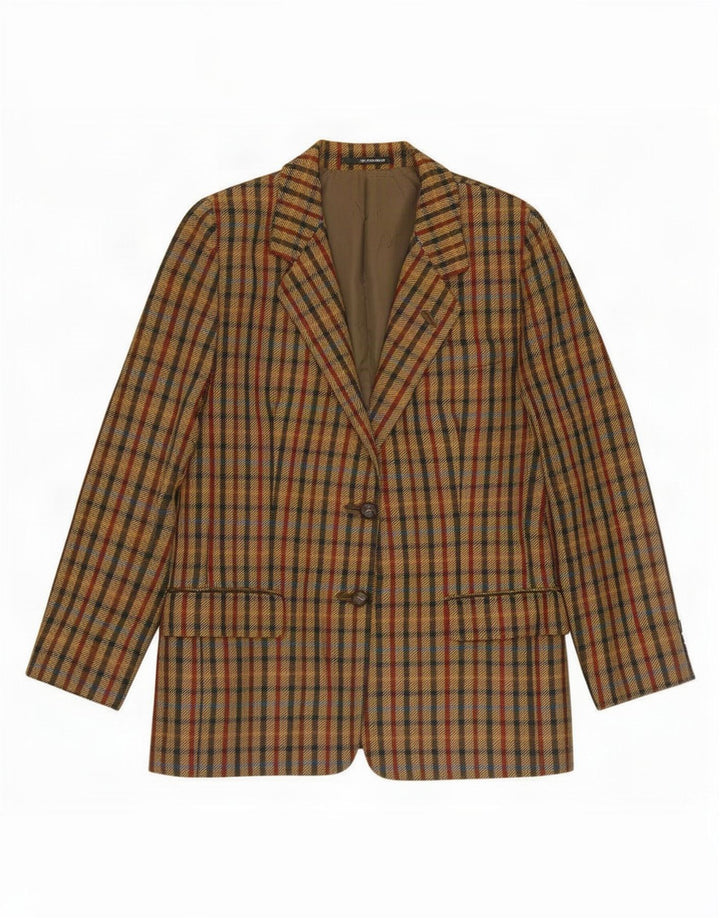 Jaqueta blazer feminina DAKS com 2 botões Reino Unido 16 grande lã cáqui gingham