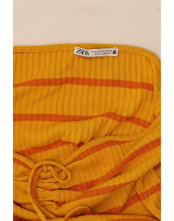 Zara Womens Crop Halter Top UK 12 Médio Amarelo Listrado