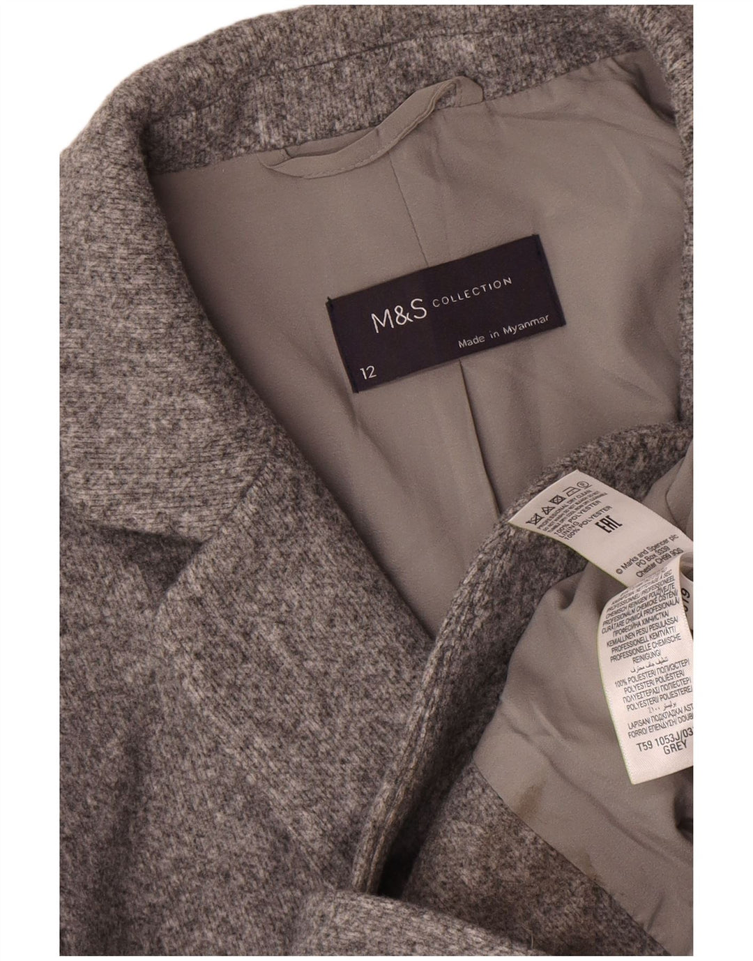 Jaqueta blazer feminina de 2 botões Marks & Spencer Reino Unido 12 poliéster cinza médio
