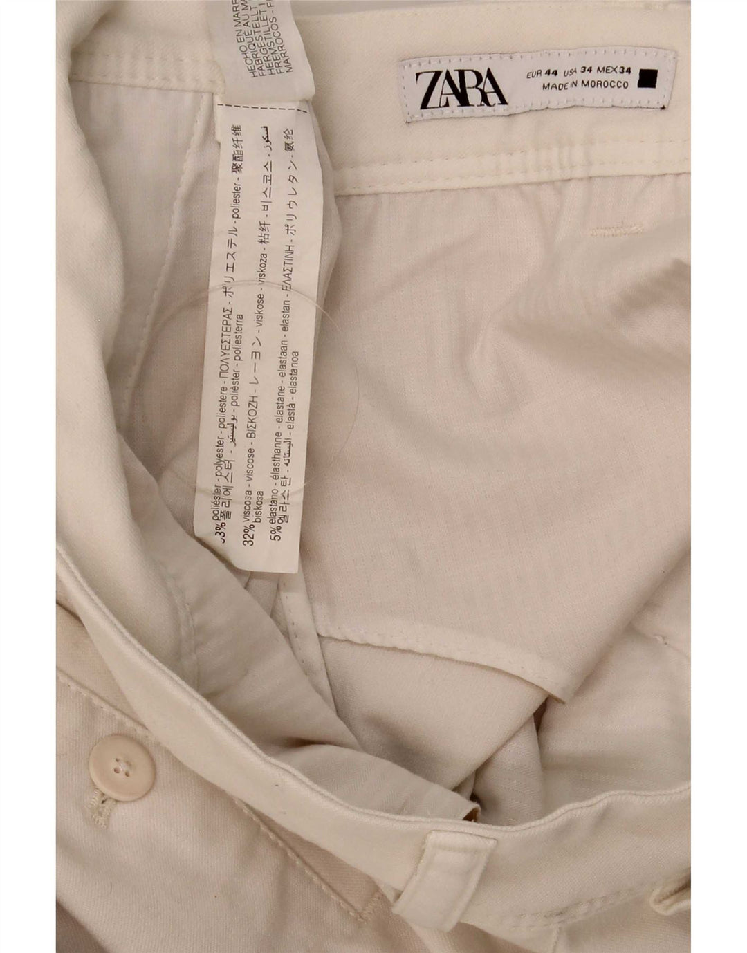 Zara Mens Slim Chino Calças EU 44 Grande W34 L30 Poliéster Branco
