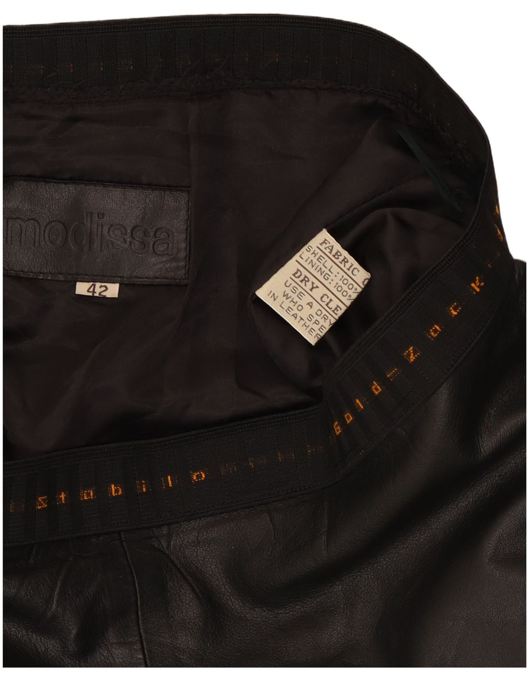 Saia feminina vintage de couro gráfico IT 42 médio W34 couro preto
