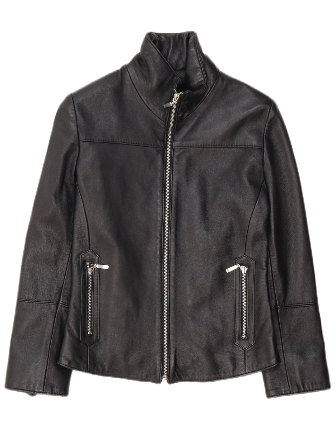Jaqueta de couro feminina vintage Reino Unido 10 couro preto pequeno