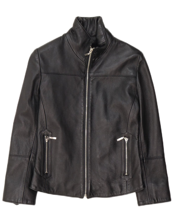 Jaqueta de couro feminina vintage Reino Unido 10 couro preto pequeno