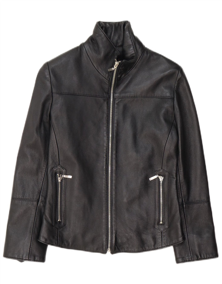 Jaqueta de couro feminina vintage Reino Unido 10 couro preto pequeno