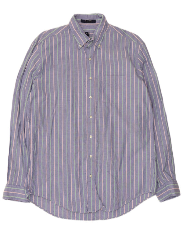 Camisa masculina Gant Regular Fit grande algodão listrado azul