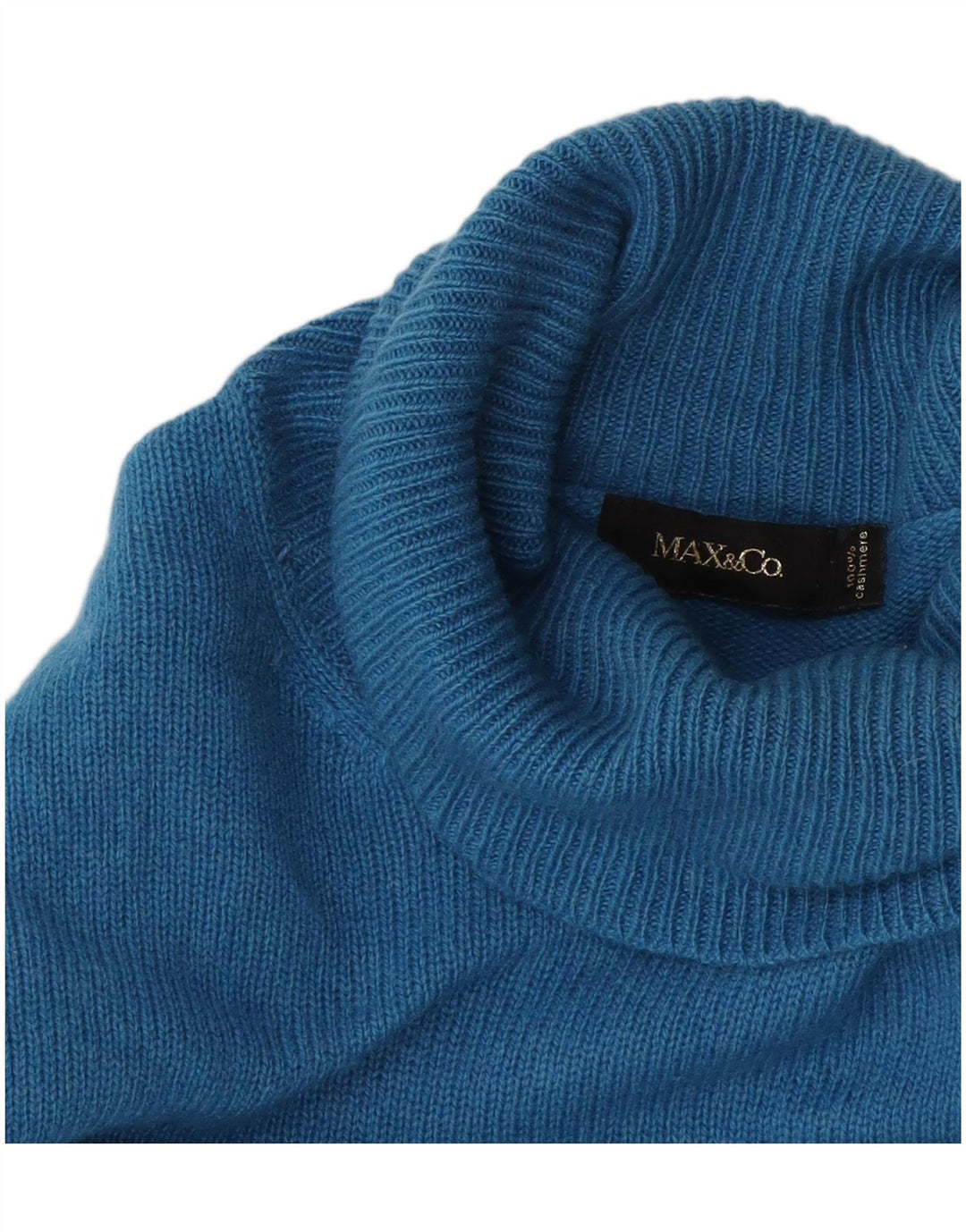 Suéter feminino Max & Co. com gola redonda Reino Unido 12 caxemira azul médio