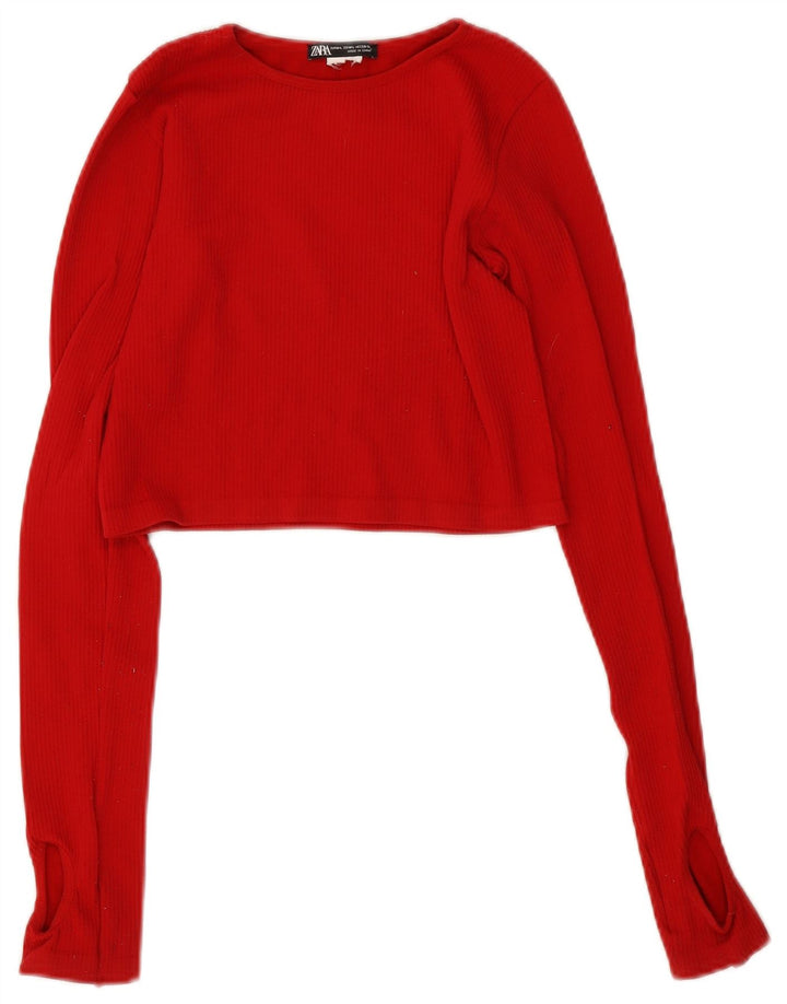 Zara Womens Long Sleeve Crop Top Reino Unido 12 Médio Vermelho