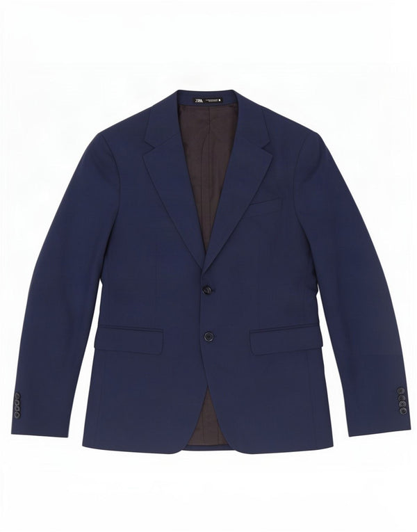 Jaqueta blazer masculina Zara com 2 botões UE 46 pequena azul marinho poliéster