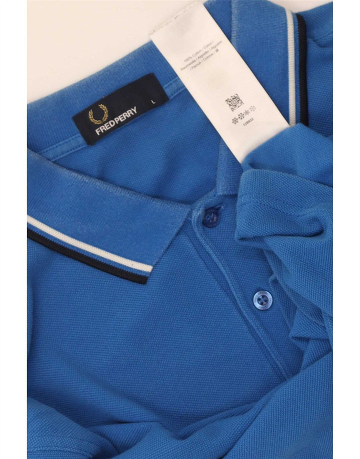 Camisa polo masculina Fred Perry grande algodão listrado azul