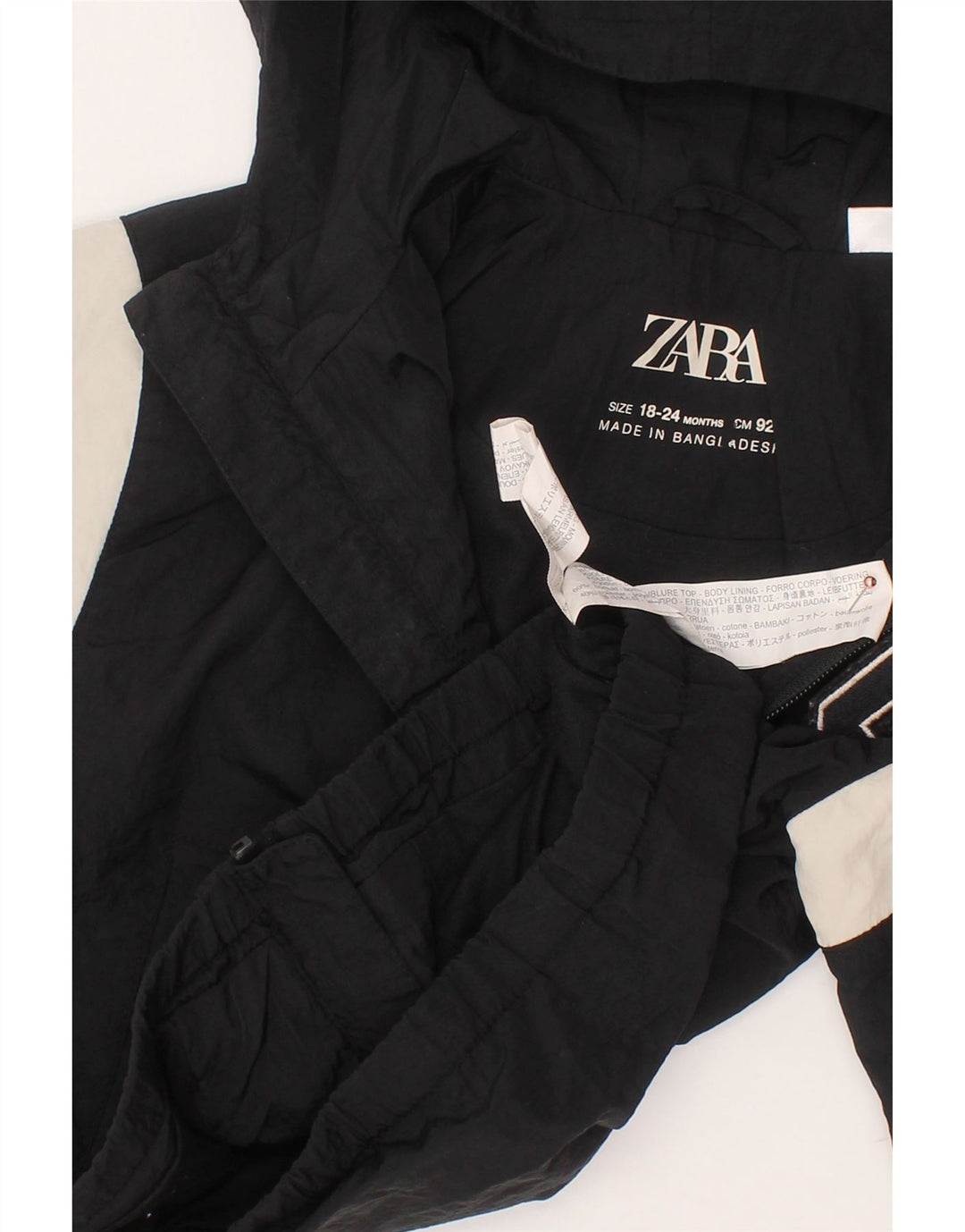 Jaqueta bomber com capuz para meninos ZARA 18-24 meses preto algodão colorblock