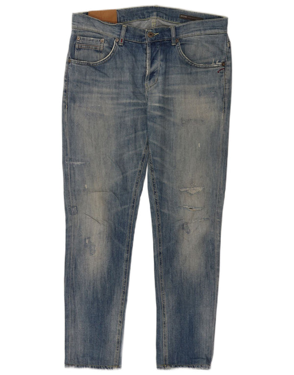 Dondup Mens Ritchie Distressed Slim Jeans W34 L29 Azul Algodão