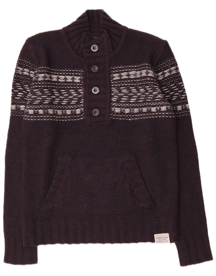 Suéter masculino Calvin Klein Jeans com gola com botão, azul marinho médio