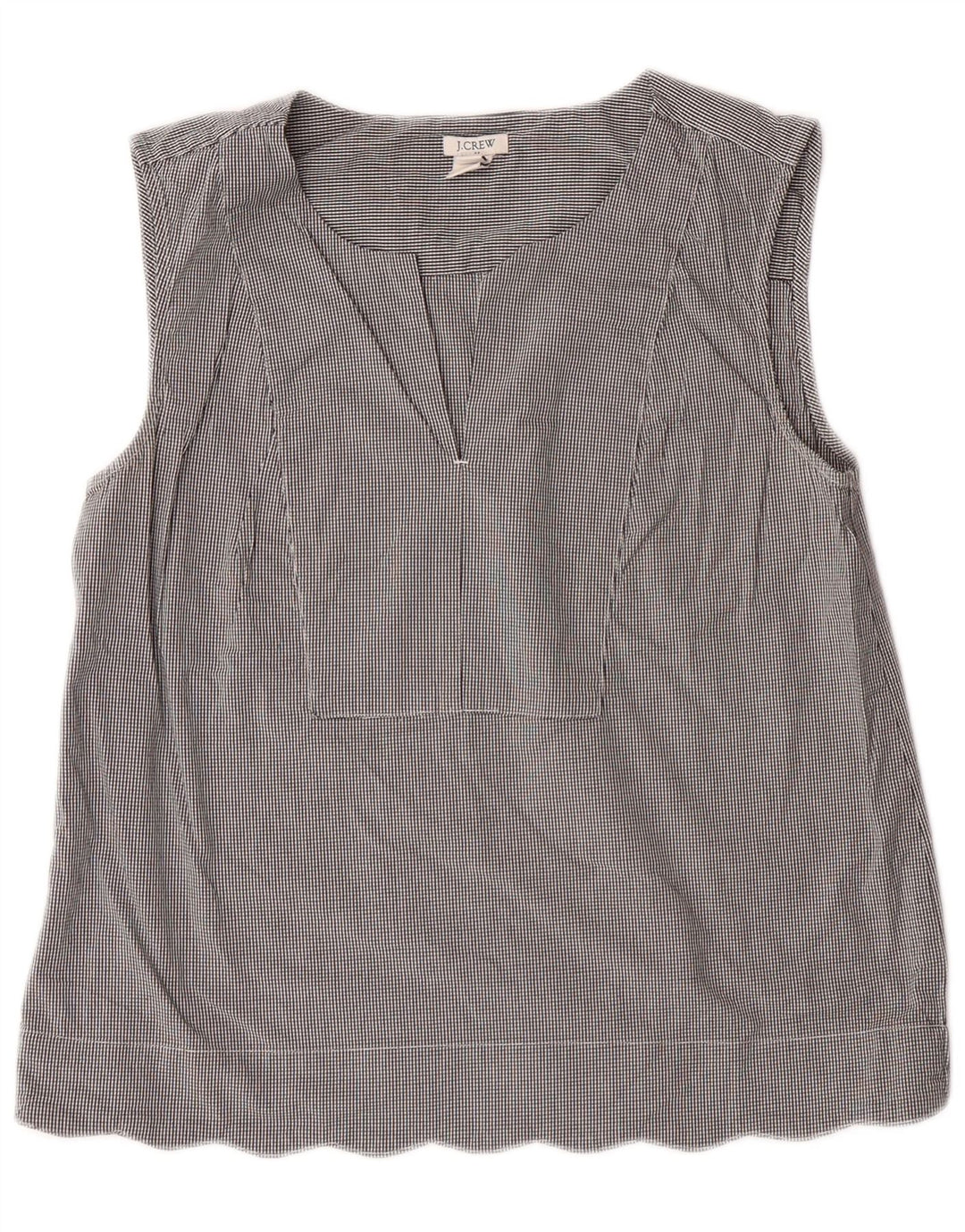J. Crew blusa feminina sem mangas top US 6 algodão guingão cinza médio