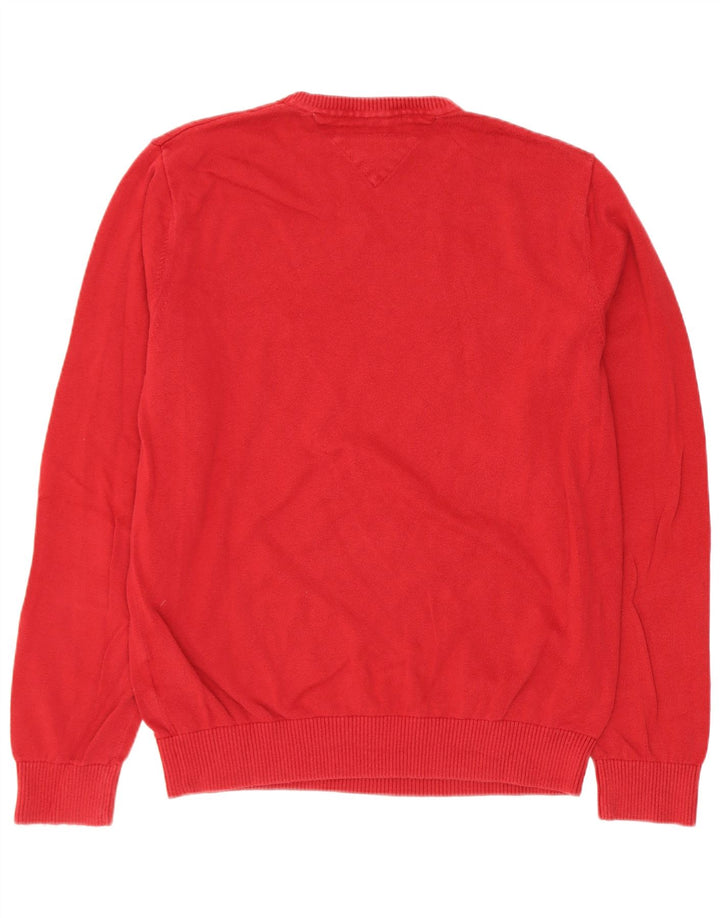 Suéter masculino Tommy Hilfiger com decote em V de algodão vermelho médio