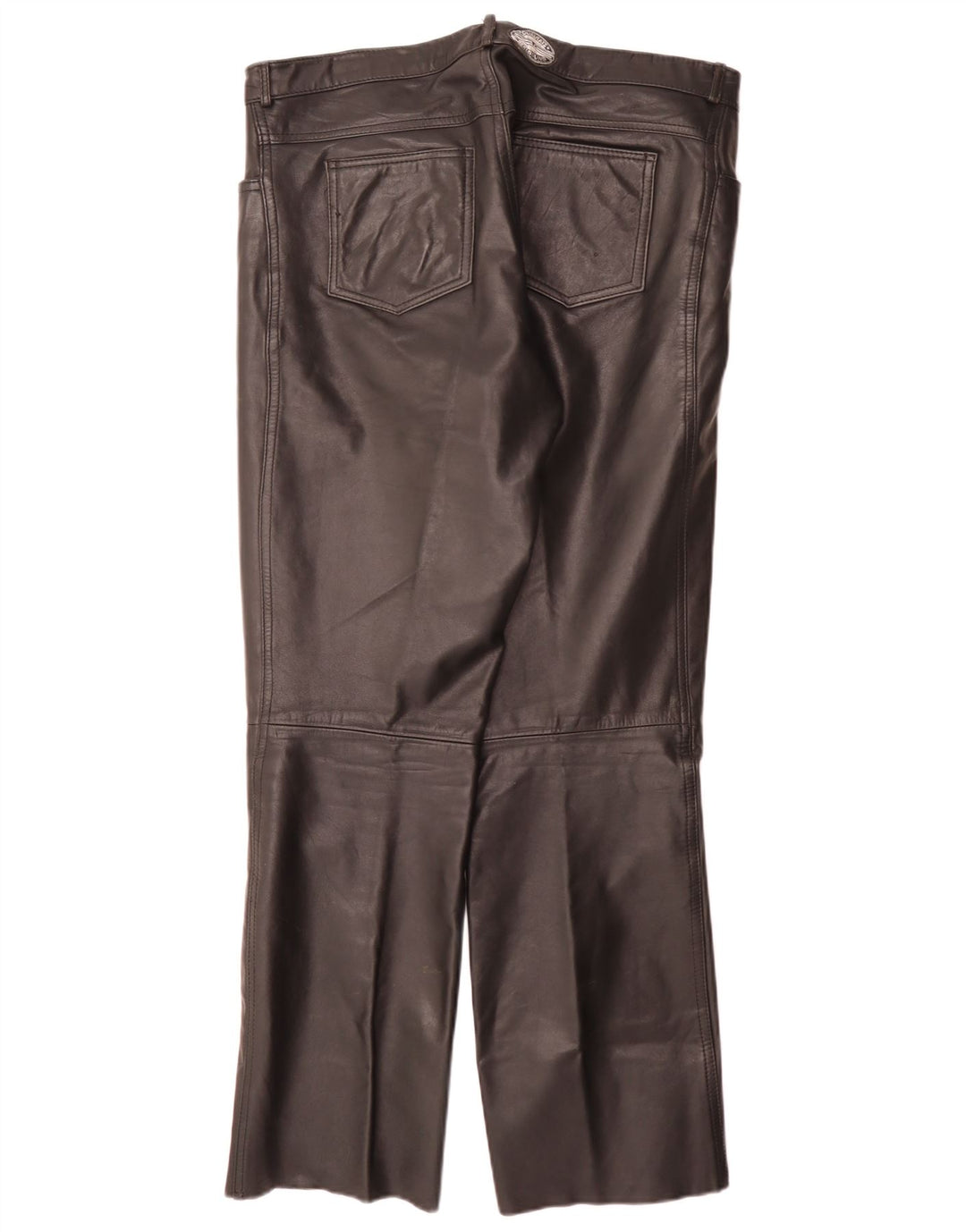 Calças de couro retas masculinas vintage W34 L32 pretas