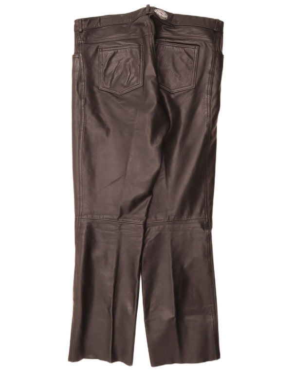 Calças de couro retas masculinas vintage W34 L32 pretas