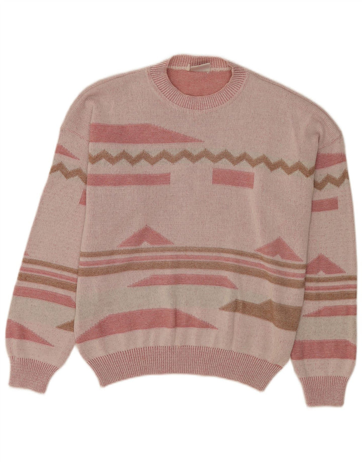 Suéter vintage masculino com gola redonda IT 48/50 médio rosa geométrico