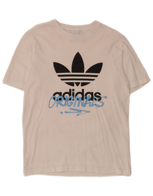 Adidas Mens Graphic T-Shirt Top Pequeno Algodão Branco