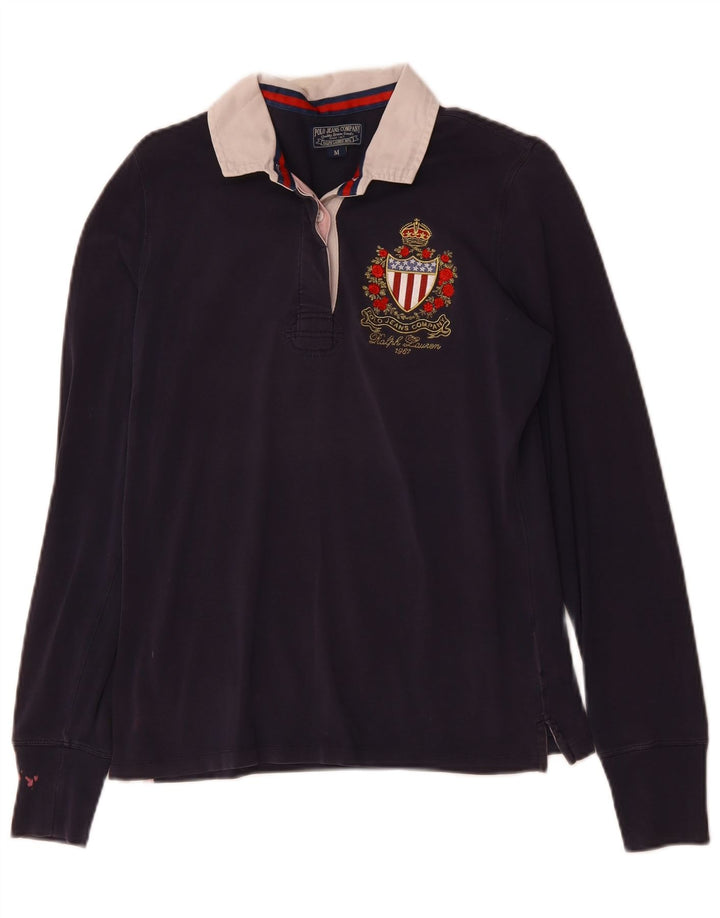 Camisa polo feminina de manga comprida POLO RALPH LAUREN Reino Unido 12 médio azul marinho