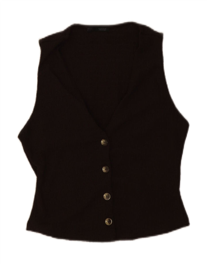Colete feminino ZARA UK 8 pequeno poliéster marrom