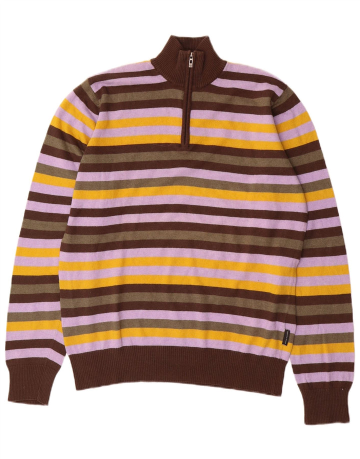 Suéter masculino Sergio Tacchini com zíper e gola grande listrado multicolorido
