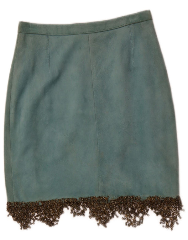 Saia feminina vintage de camurça W26 pequena couro azul