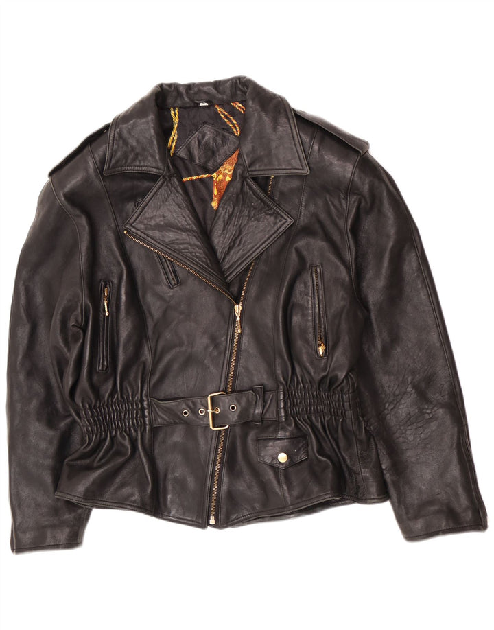 Jaqueta de couro feminina vintage para motociclista EU 40 médio preto