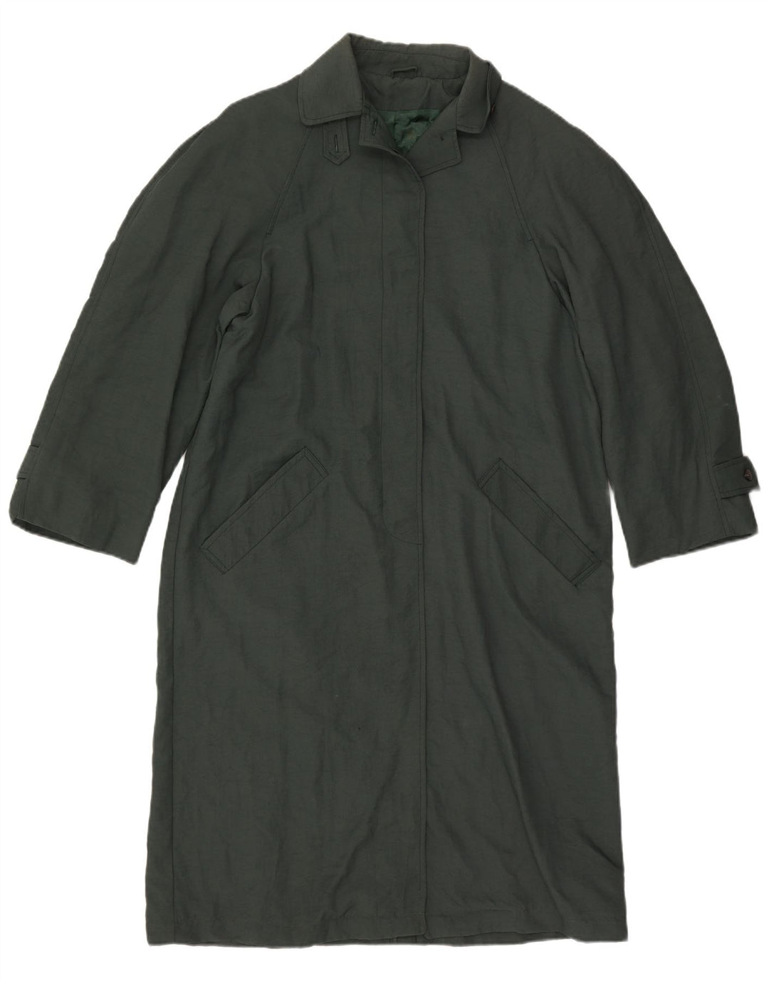Trench coat feminino vintage de grandes dimensões UK 10 poliamida verde pequena