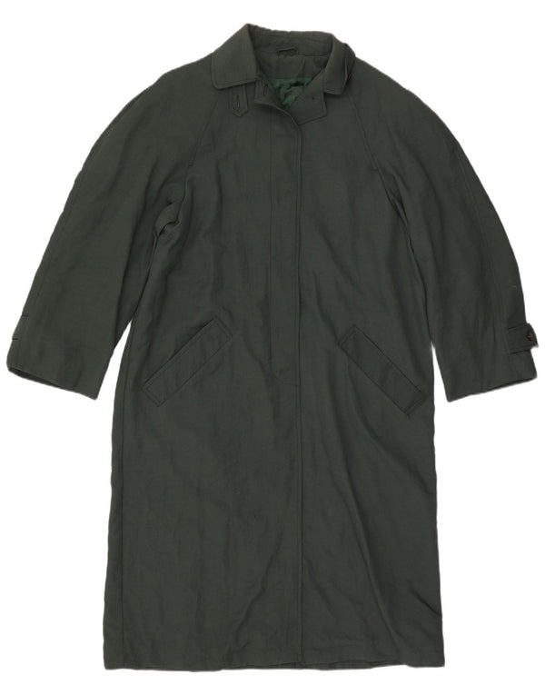 Trench coat feminino vintage de grandes dimensões UK 10 poliamida verde pequena