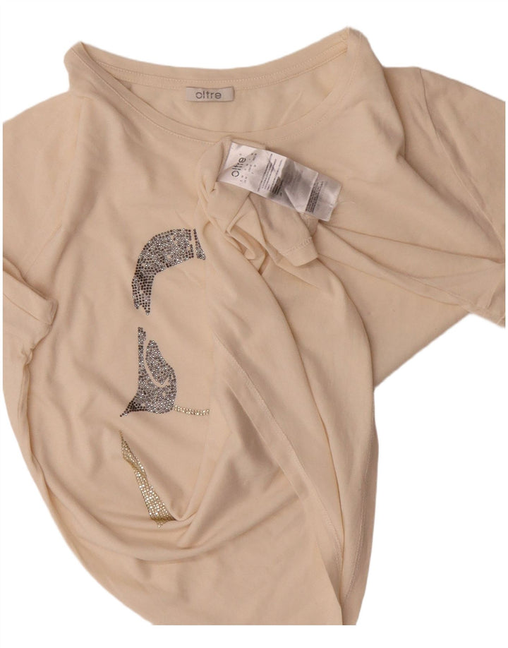 Camiseta feminina gráfica OLTRE UK 14 médio algodão branco