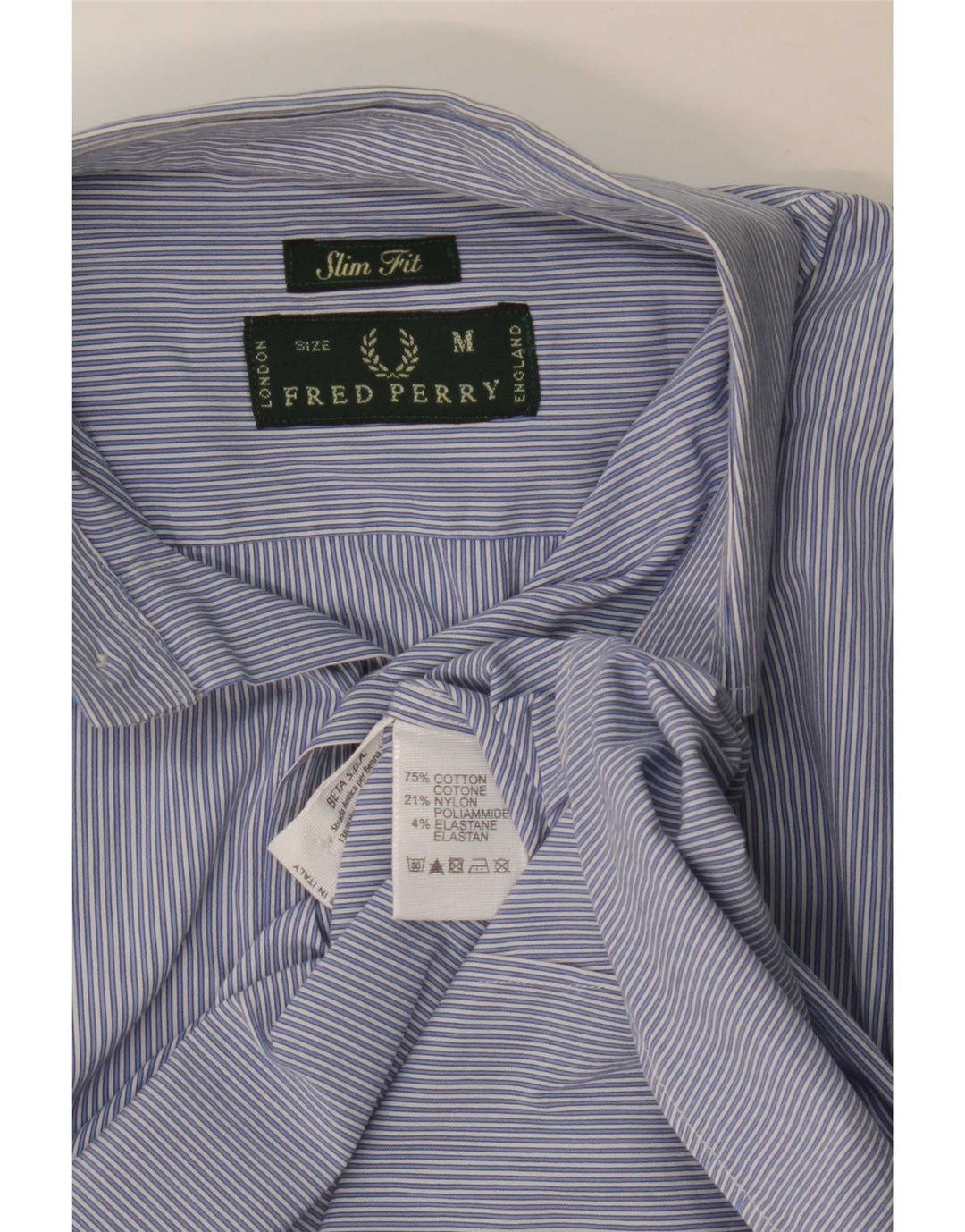 Fred Perry Camisa masculina slim fit médio azul listrado algodão clássico
