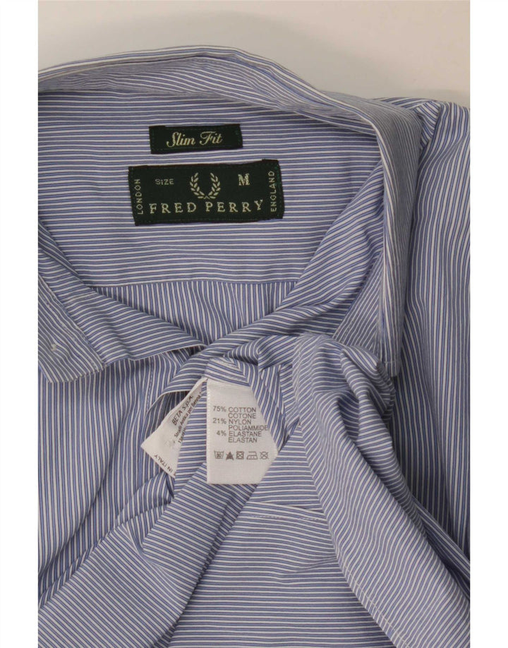 Fred Perry Camisa masculina slim fit médio azul listrado algodão clássico