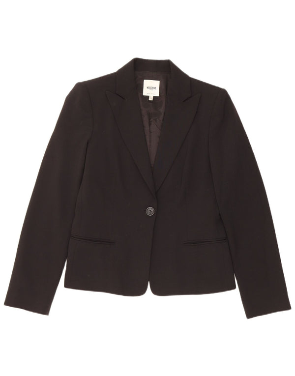 Jaqueta blazer feminina Moschino com 1 botão Reino Unido 14 poliéster preto médio