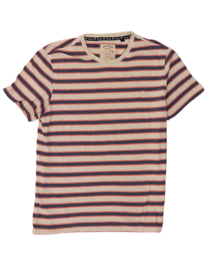 Camiseta masculina Fat Face Top grande algodão listrado cinza