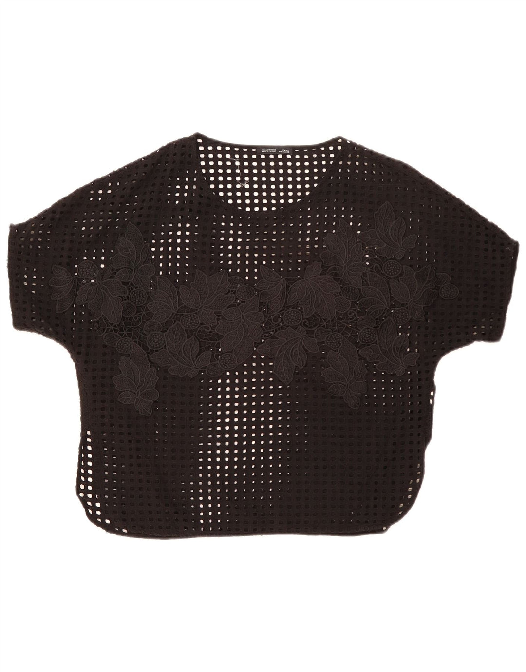Blusa feminina transparente Zara UK 14 médio preto floral