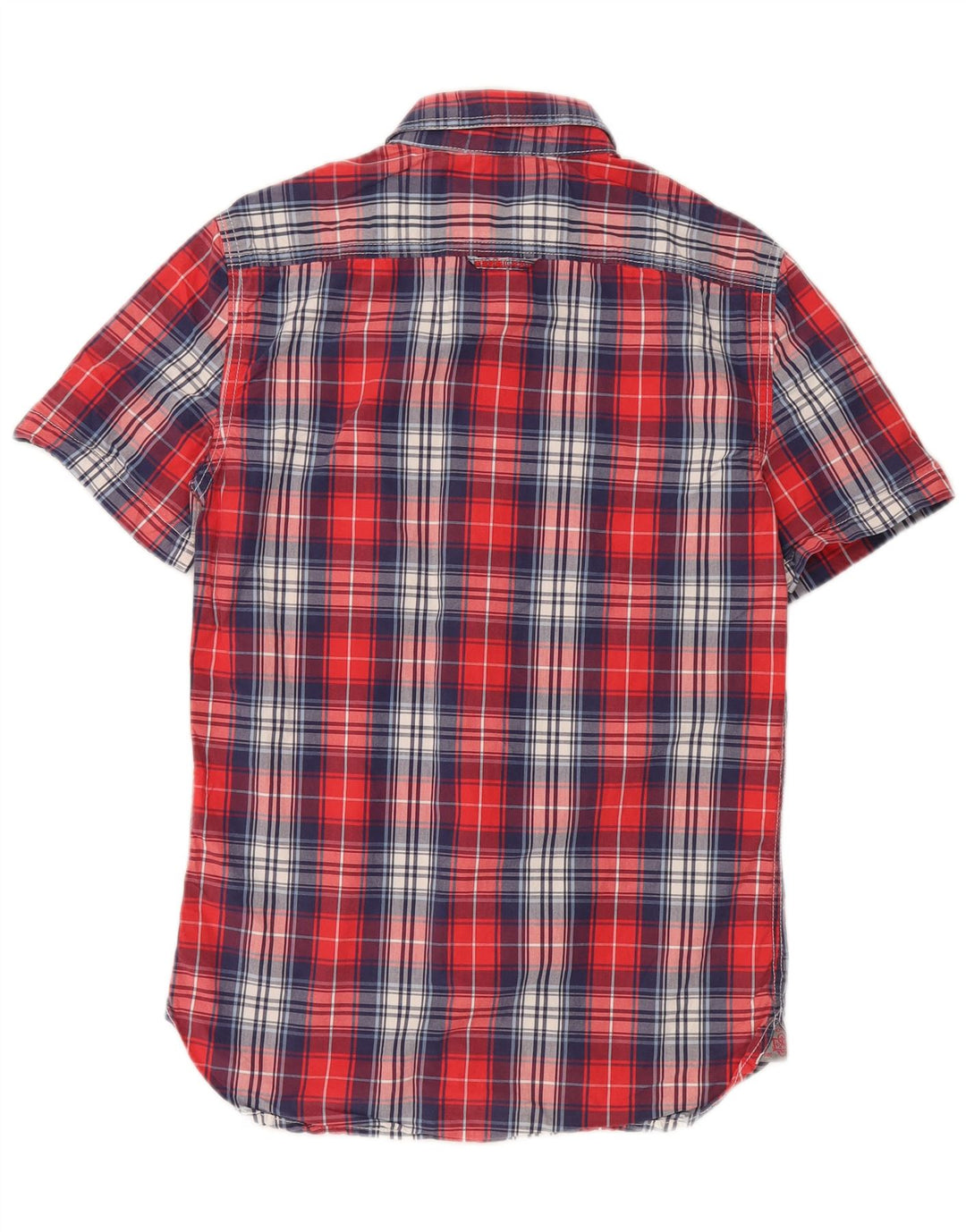 Camisa masculina Superdry de manga curta pequena vermelha xadrez algodão