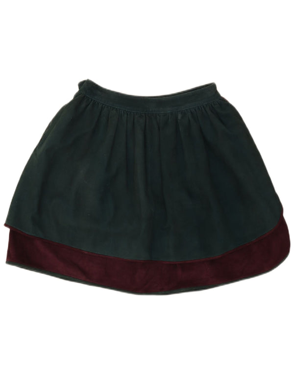 Saia evasê feminina vintage IT 40 pequena W26 verde colorblock