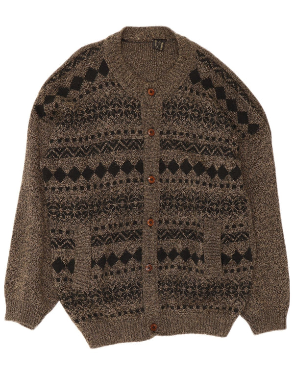 Suéter cardigã masculino vintage grande cinza Fair Isle