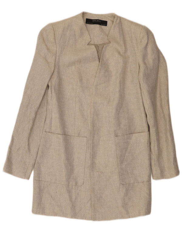 Sobretudo aberto feminino Zara UK 12 linho bege médio