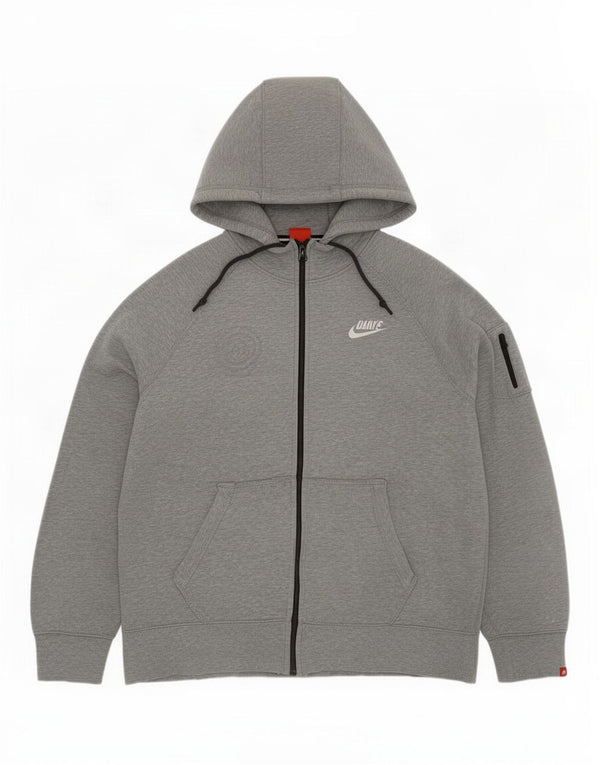 Suéter masculino Nike com capuz e zíper grande algodão cinza