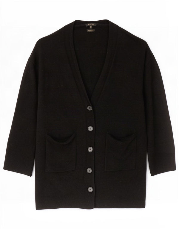 Massimo Dutti Womens 3/4 Sleeve Cardigan Sweater UK 16 Large Black Wool