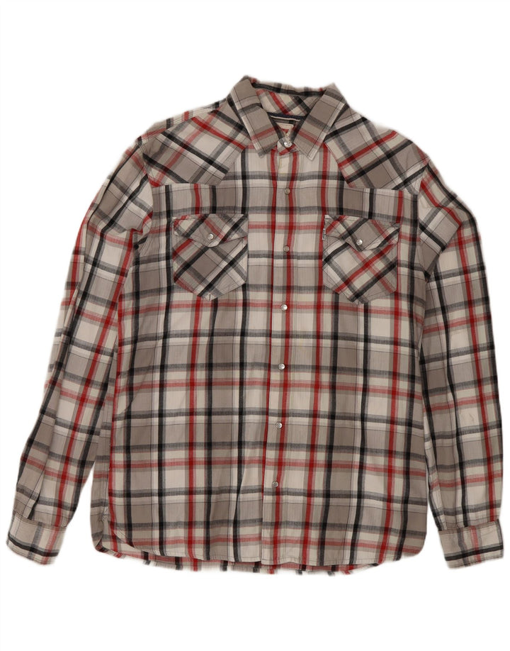 Camisa masculina de flanela Levi's cinza médio xadrez algodão